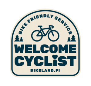 Welcome Cyclist -tunnus kertoo, että Himokselta löytyy pyöräilijälle palvelut ja puitteet.